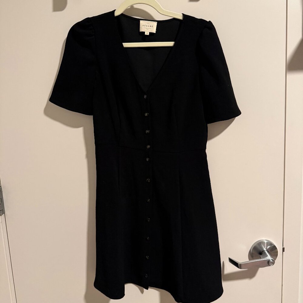 Sézane Black Button Front Mini Dress Size 36 (US 4) - Picture 2 of 4